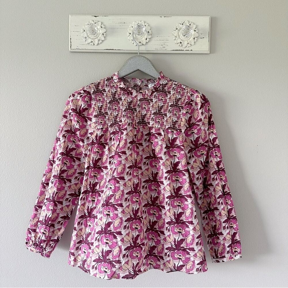 J. Crew Smocked Button-back Top in Liberty® Butterfield Poppy Organic Cotton NEW